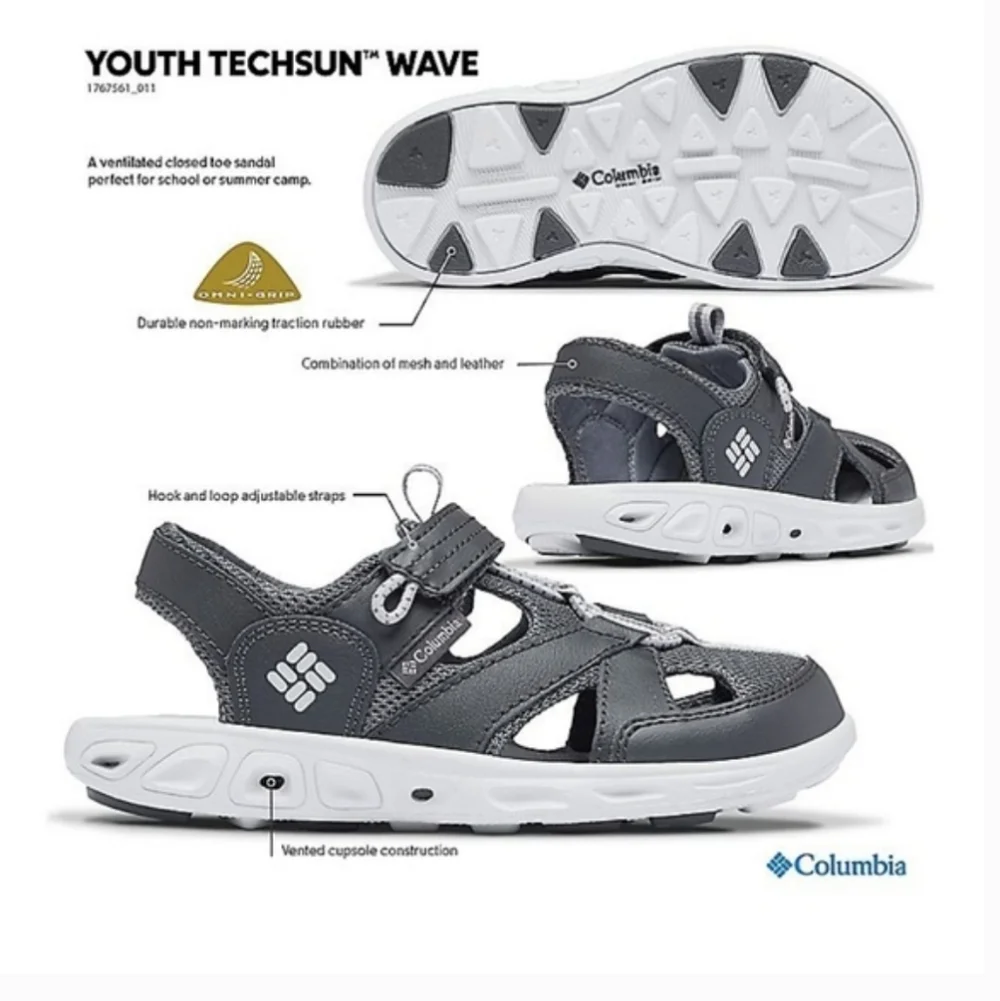 Columbia Water Resistant Sandals Shoes 6Y/Womens 8 Techsun Wave Gray Ice NWT NIB